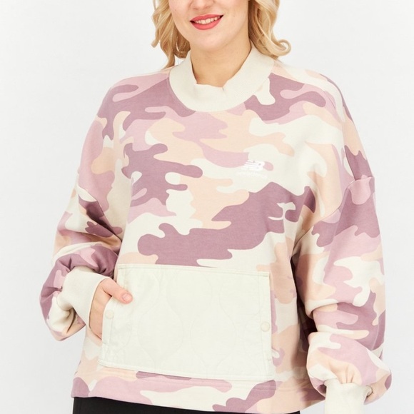 New Balance Women's Camouflage Sweater - Pink and Beige small - Picture 2 of 11